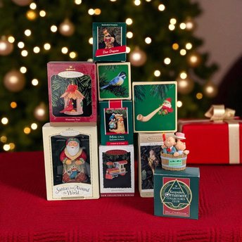 Vintage Hallmark Ornament Lot - 90s - 80s Keepsake Ornaments with Boxes - Train, Santa, Animals & More