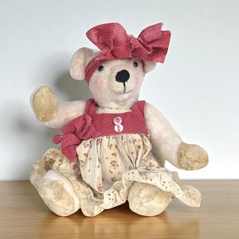 Handmade 1997 Signed Teddy Bear - 10 Inch Girl Bear in Dress - Collectible Teddy Bear - Vintage Teddy Bear Gift