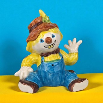 Vintage Ceramic Scarecrow Bank, Hand Painted, Fall Decor, Country Decor, Whimsical Gift