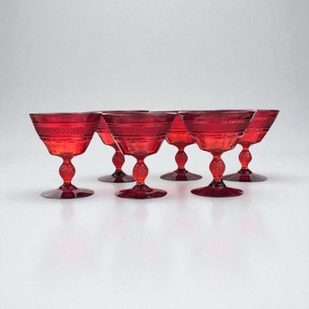 Set of 6 Vintage Viking Glass Mt. Vernon Pineapple Stem Ruby Red Sherbet Glasses | Elegant Glassware | Dessert Glasses | Collectible Glass