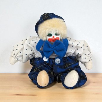 Vintage Clown Doll with Plaid and Polka Dots | Collectible Clown Doll | Whimsical Doll | Toy Collector | 8-inch Doll