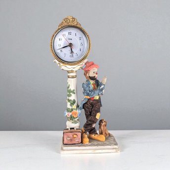 Vintage Crosa Quartz Clock, Hobo and Dog Figurine, Table Clock, Collectible Clock, Whimsical Decor, Unique Gift, Home Decor