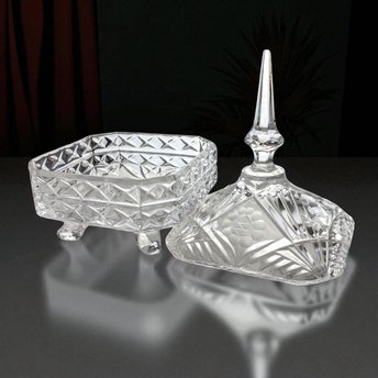Vintage Crystal Candy Bowl with Lid, 10"H, Diamond Pattern Glass, Footed Bowl, Home Decor, Hostess Gift, Candy Jar