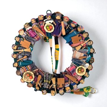 Vintage Handmade Worry Doll Wreath, Guatemalan Wall Hanging, Colorful Folk Art Decor, Bohemian Home Decor, Cultural Gift