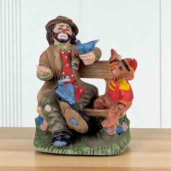 Vintage Flambro 3" Emmett Kelly Jr. Feeding Birds Figurine, Ceramic Clown, Collectible Figurine, Gift for Bird Lover, Circus Decor