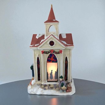 1998 Mr. Christmas Village Square Lighted Silhouette Church, Vintage Ceramic Christmas Decoration, Holiday Decor, Gift for Collector
