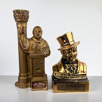 Vintage Old Mr. Boston Whiskey Decanter & 1969 Ezra Brooks Churchill Iron Curtain Speech Decanter, Empty, Collectible Barware, History Buff