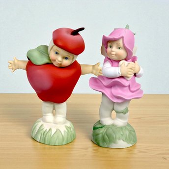 Dept. 56 Flowerpot Pair, "You're In My Heart" & "Apple Of My Eye", 2001 Figurines with Clay Pots, Vintage Home Decor, Gift for Gardeners