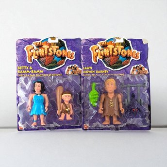 Mattel Flintstones Toy Set, Betty & Bamm-Bamm, Lawn Mowing Barney, New in Package, Vintage Collectibles
