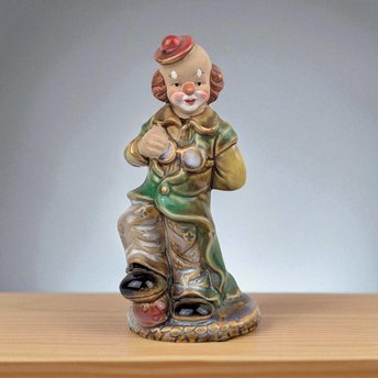 Vintage Clown Figurine, Green Jacket Clown, 6.75 Inch Height, Collectible Clown Statue, Whimsical Clown Decor, Gift for Clown Collectors