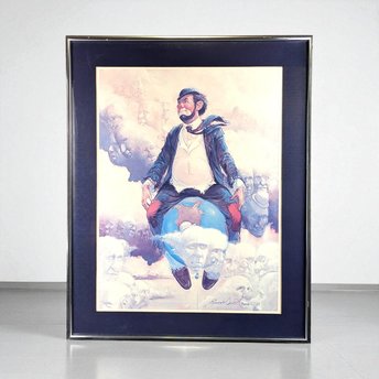 Vintage Robert Owen Clown Print, "Top of the World" Art, Whimsical Wall Decor, Gift for Art Collectors, Framed Clown Artwork