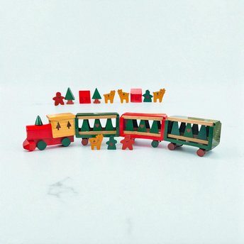 1994 Handpainted All Wood Christmas Train Set 22 Piece Holiday Decor