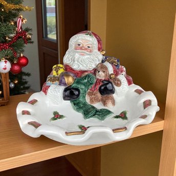 Vintage Fitz and Floyd Santa Candy Dish, Porcelain Christmas Serving Bowl, Holiday Decor