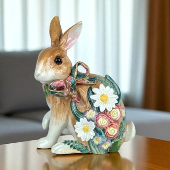 Vintage Fitz and Floyd Bunny, Woodland Spring Rabbit, Porcelain Figurine, Floral Easter Decor, Collectible Rabbit, Springtime Gift