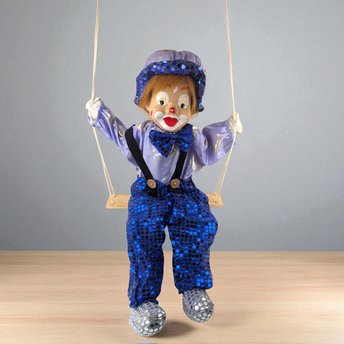 Vintage Porcelain Blue Clown Doll, Hanging, Collectible Circus Decor
