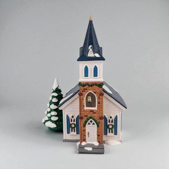 1999 Dept 56 Snow Village Wedding Chapel, Porcelain Lighted Collectible, Holiday Village