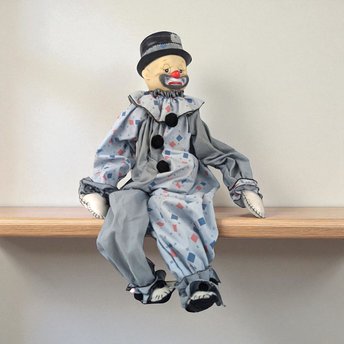 Vintage Handmade Clown Shelf Sitter, Whimsical Clown Doll, Fabric Clown, Collectible Clown, Unique Decor
