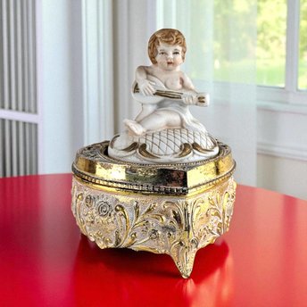 Vintage Cherub Trinket Box, Metal and Resin, Decorative Box, Jewelry Box, Gift for Her