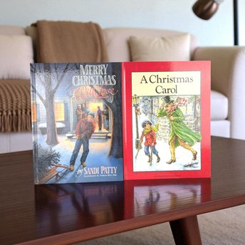 Vintage Christmas Book Pair, Merry Christmas with Love & A Christmas Carol, Hardcover Holiday Books, Illustrated Stories