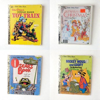 Set of 4 Vintage Little Golden Books, Donald Duck, Christmas Carol, Oscar's Book, Mickey Mouse, Children's Story Collection