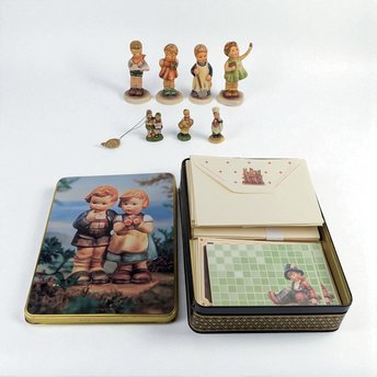 Vintage Hummel Figurine Set, 8 Piece Collection, Miniatures, "We Congratulate" Tin, Gift for Collector, Hummel Lovers