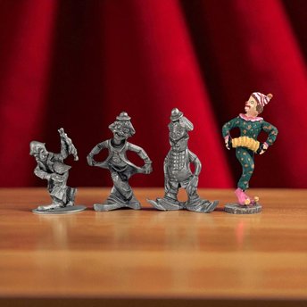 Vintage Pewter Clown Figurines Set, Metal Circus Clown Decor, Whimsical Clown Collection, Shelf Display