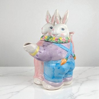 Vintage Dancing Rabbit Teapot, 9" Ceramic Bunny Teapot, Whimsical Kitchen Decor, Spring Easter Gift, Collectible Teapot