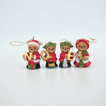 Vintage Homco Ceramic Noel Bears 5720, Christmas Bear Ornaments, Set of 4, Holiday Decorations, Collectible Figurines
