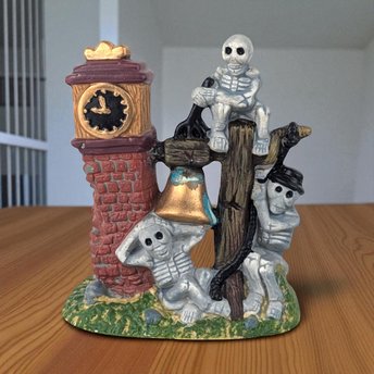 Vintage Halloween Skeleton Clock Tower Decoration, Spooky Village Accessory, Halloween Mantel Display, Gift for Halloween Fan