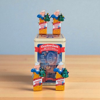 Vintage Cracker Jack Collectibles, 1993 100th Anniversary Tin & 1999 Ornaments, Nostalgic Candy Memorabilia, Gift for Collectors