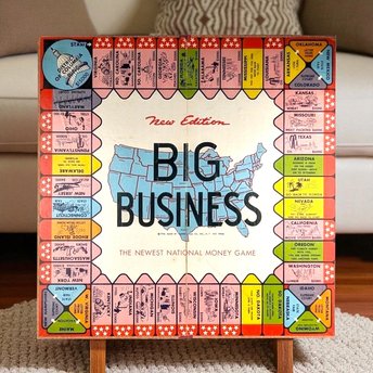 Vintage 1936 Transogram Big Business Board Game Wall Hanging - 17 3/4 Inch Square - Unique Home Decor - Retro Game Room Art