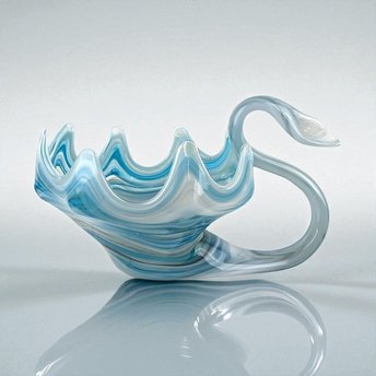 Vintage Blue Swirl Glass Swan Bowl: Hand-Blown Mid-Century Modern Collectible