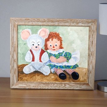 Vintage 1973 Raggedy Ann with Mouse Painting: Harriet Ellis Framed Artwork