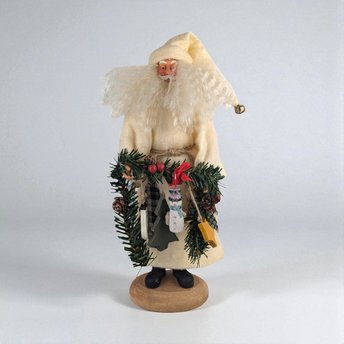 Vintage Off White Santa Figure, 12.5" Neutral Toned Santa, Rustic Christmas Decor, Unique Santa Figurine, Gift for Santa Collector