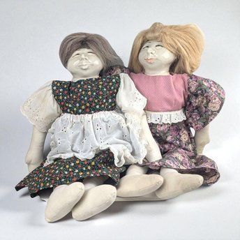 1970s Barbara Lorin Folk Art Doll Pair