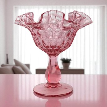 Vintage Fenton Cranberry Thumbprint Ruffled Candy Dish, Glass Compote, Pedestal Dish, Collectible Glassware, Home Decor, Centerpiece