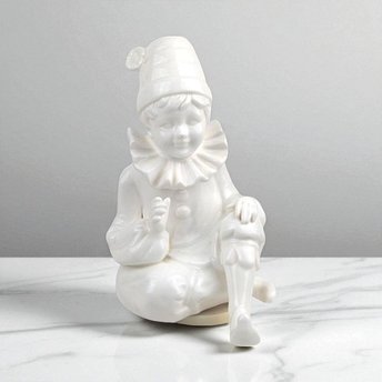 Vintage Pierrot Clown Music Box: White Ceramic Rotating Musical Statue