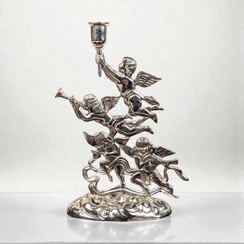 Godinger Silver Plate Candlestick, Cherub Candle Holder, Angel Candle Holder, Vintage Home Decor