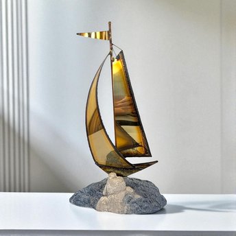 Vintage Signed Brass Sailboat Sculpture, Nautical Decor, Metal Sailboat, Collectible Figurine, Maritime Art, Home Decor, Unique Gift