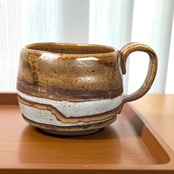 Handmade Studio Pottery Mug: Brown & White Glaze, Rustic Coffee Cup