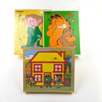 Vintage Children's Puzzle Lot, Garfield, Dopey, Wooden Jigsaw, 1970s-80s Toys, Collectible Puzzles, Gift for Kids, Nostalgic Decor