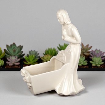Vintage Royal Haeger Woman and Cradle Planter, White Ceramic Planter, Art Deco Planter, Mid-Century Modern Decor