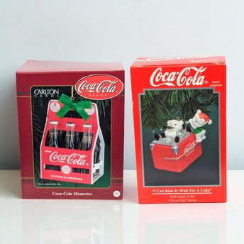 Vintage Coca Cola Ornaments, 1994 Enesco Bear, Carlton Cards Memories, Holiday Decor, Gift for Collector