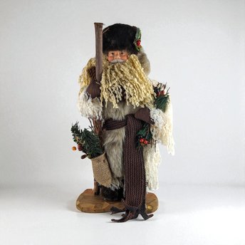 2000 Grandeur Noel 17" Fabric Santa with Box - Vintage Christmas Decor - Holiday Figurine - Collectible Santa Claus