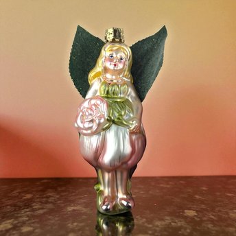 Vintage Midwest Blown Glass Rose Fairy Ornament, Flower Fairy, Figural Glass Ornament, Christmas Decoration, Gift for Collector