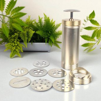 Vintage Aluminum Cookie Press: Mid-Century Spritz Maker with 7 Disks