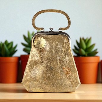 Vintage 1960s Gold Glitter Purse with Clear Lucite Handle and Coin Purse