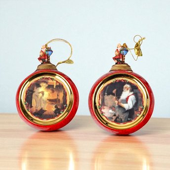 Vintage Norman Rockwell Christmas Ornaments: "Is He Coming Yet?" & Santa's Workshop
