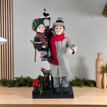 Vintage Animated Scrooge Tiny Tim Holiday Figure, Light Up, Moving