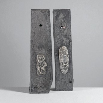 Celtic Monastic Stone Wall Plaque Pair: Pagan Fertility Symbol, 8"